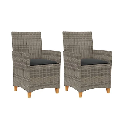 Patio Chairs with Cushions 2 pcs Gray Poly Rattan&Solid Wood