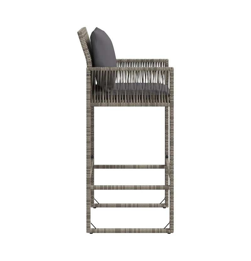 Patio Bar Stools with Cushions 2 pcs Gray Poly Rattan