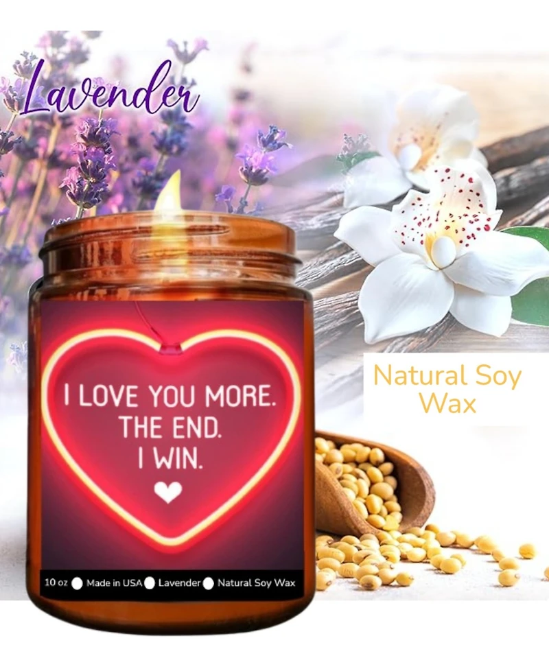 Lovery "I Love You More" Lavender Scented Soy Wax Candle, 10 oz.