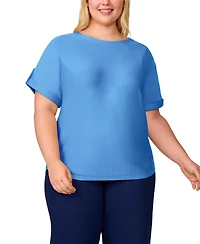 Melissa Paige Plus Roll-Tab Dolman-Sleeve Sweater