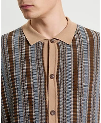 Ben Sherman Men's Textured Stripe Knitted Short Sleeve Shirt