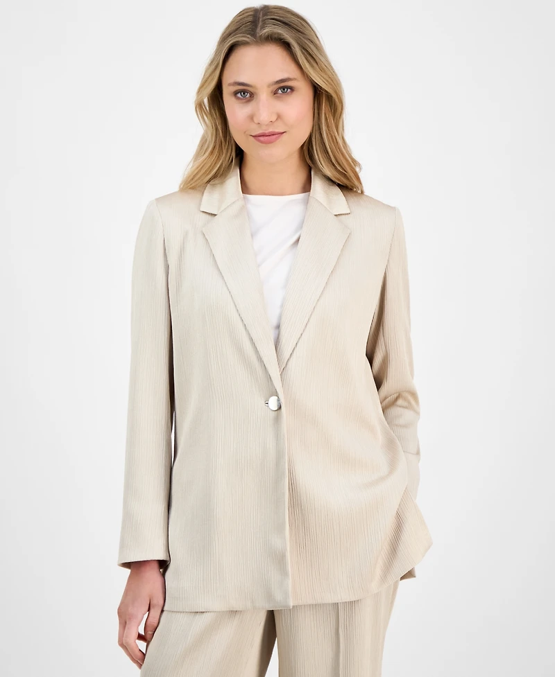 Anne Klein Women's Crinkled Satin Notched Collar One-Button Jacket
