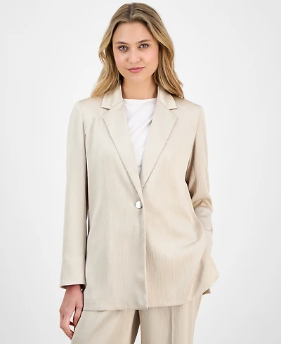 Anne Klein Women's Crinkled Satin Notched Collar One-Button Jacket