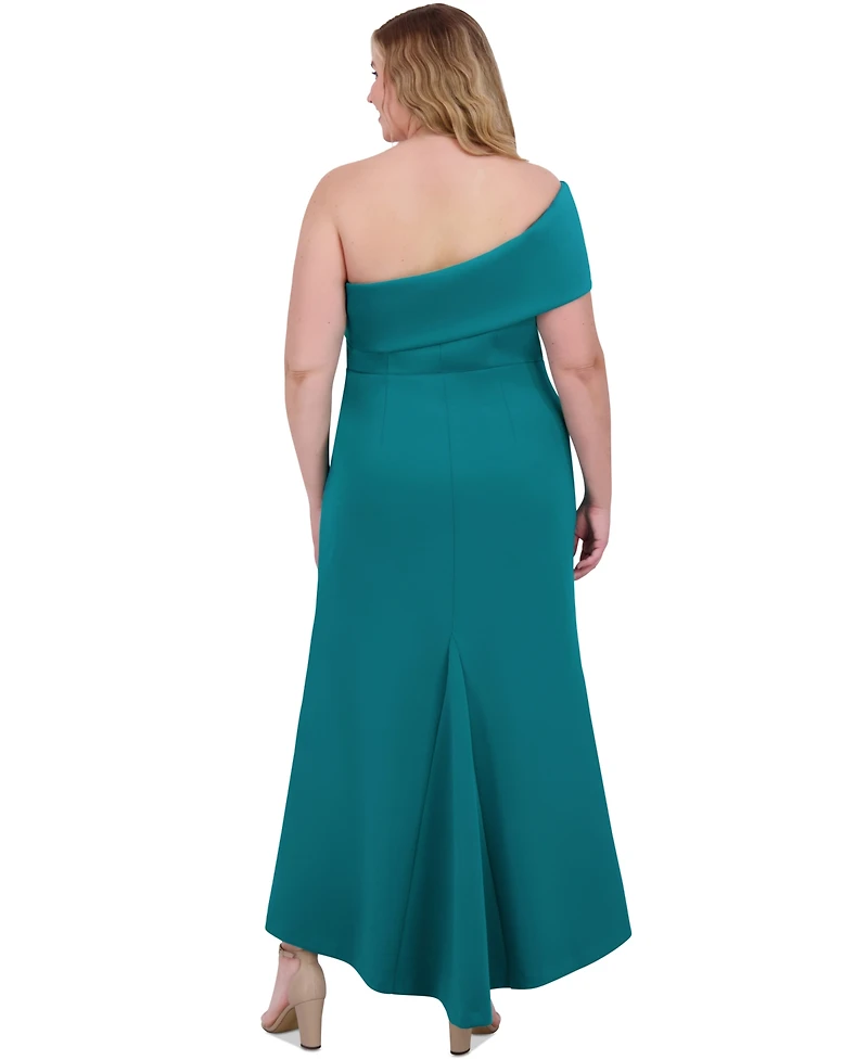 Eliza J Plus One-Shoulder Side-Gathered Evening Gown