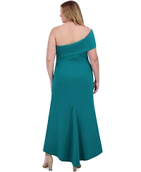Eliza J Plus One-Shoulder Side-Gathered Evening Gown
