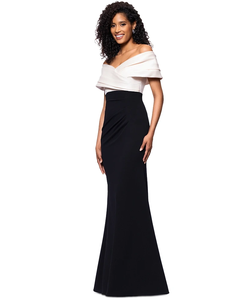 Betsy & Adam Petite Off-The-Shoulder Sweetheart-Neckline Gown