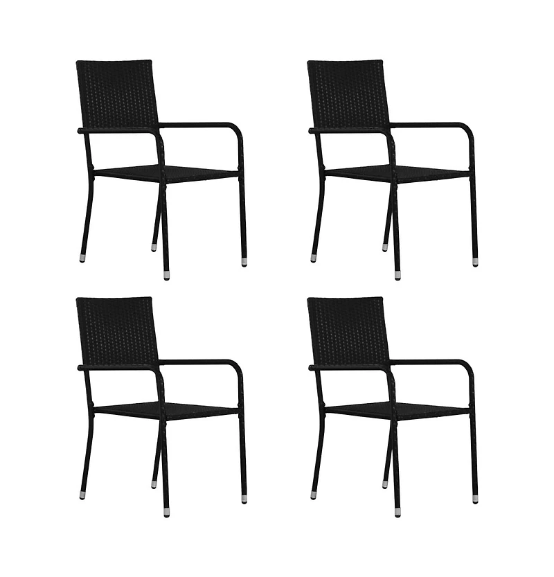 Patio Dining Chairs 4 pcs Stackable Black Poly Rattan