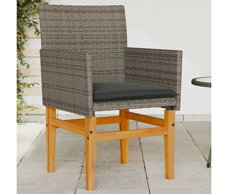 vidaXL Patio Chairs with Cushions 2 pcs Gray Poly Rattan&Solid Wood