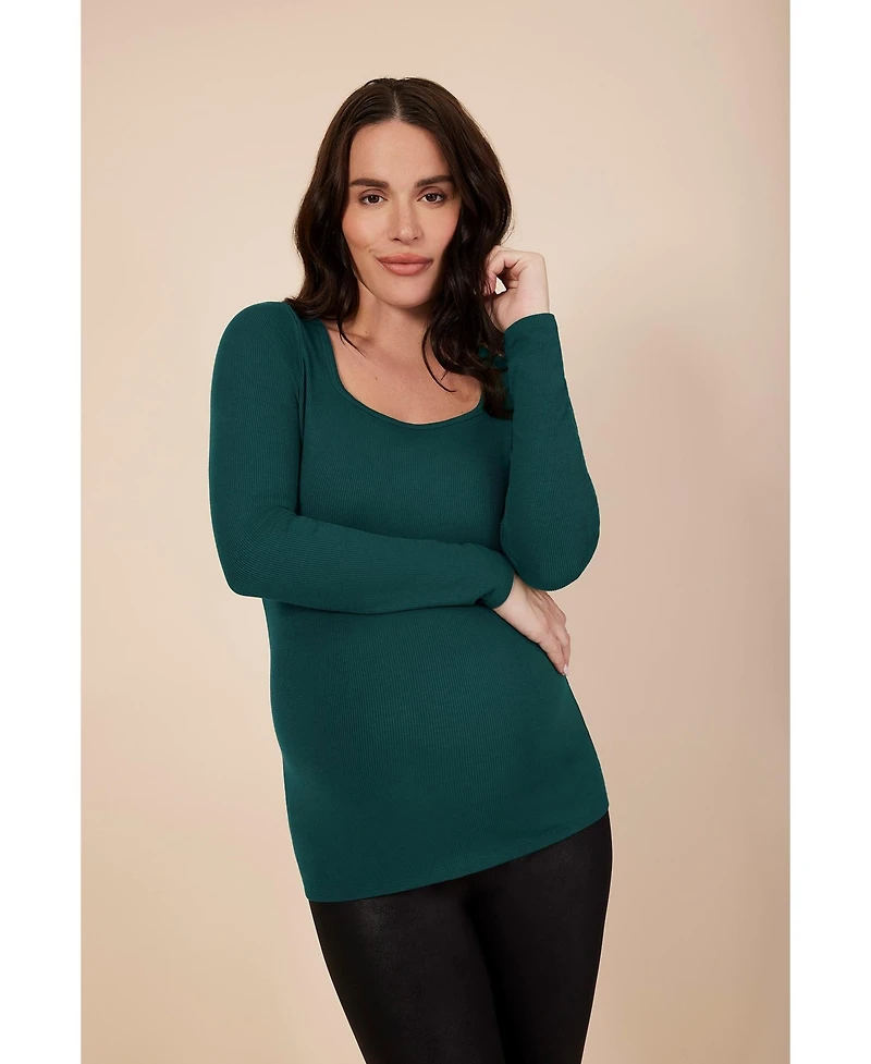 Motherhood Maternity Square Neck Rib Knit Long Sleeve Tee
