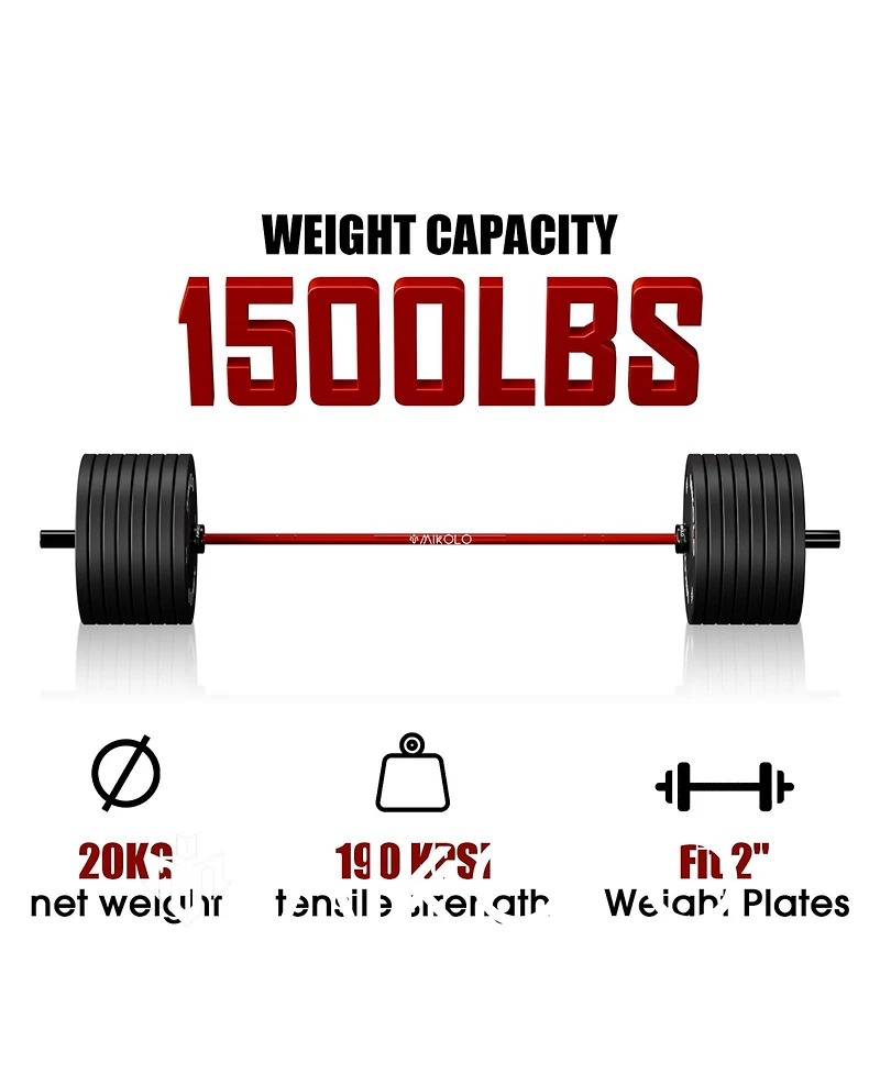 Mikolo 7ft Olympic Barbell, Barbell for Weightlifting and Powerlifting 45lb, Bar 1500lbs Capacity, Weight Fit 2” Standard Weigh
