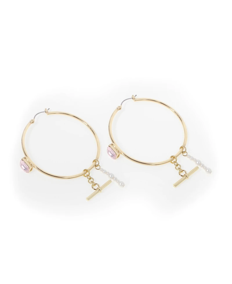 Steve Madden Punk Romance Cultivated Pearl Gem Hoop Earrings