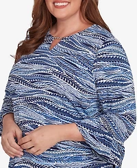 Alfred Dunner Plus Classic Beaded Split Neck Feathers Top