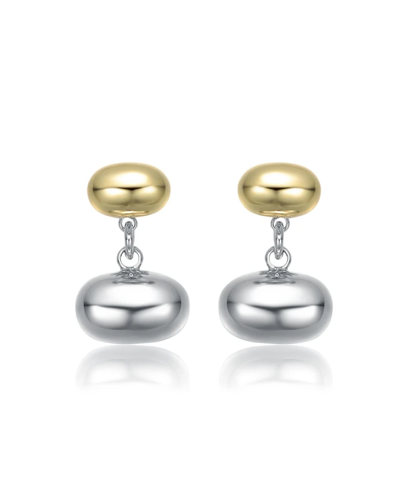 Two-Tone White Gold Plated & 14K Gold Plated Double Bead & Chain Dangle Earrings