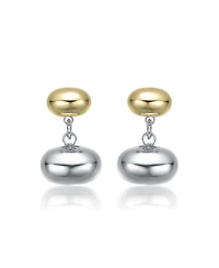 Two-Tone White Gold Plated & 14K Gold Plated Double Bead & Chain Dangle Earrings
