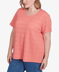 Alfred Dunner Plus Classic Textured Chevron Lace Back Top