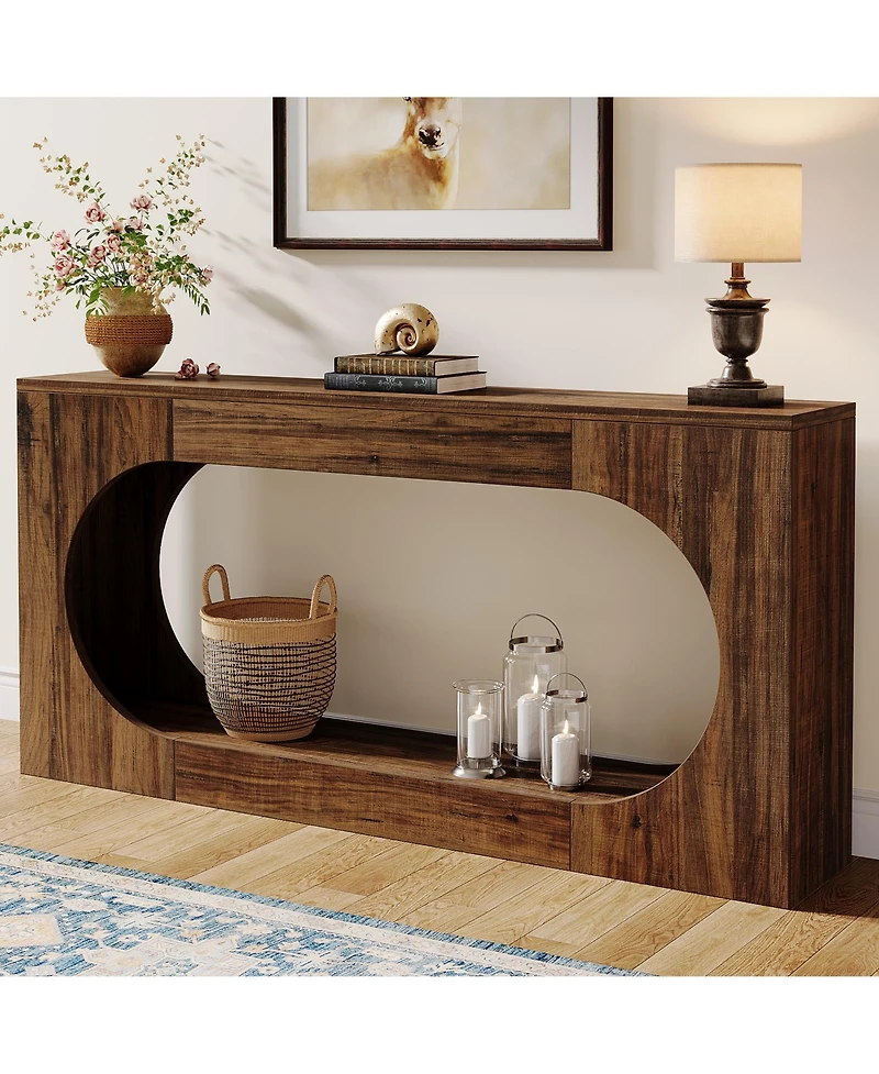 Tribesigns Console Table, 63-Inch Narrow Sofa Entryway Table with 2-Tier Storage Shelf, Wood Hallway Behind Couch Table Accent Table for Living Room,