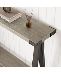 gaomon Farmhouse Entryway Table, Narrow Sofa Table with Open Storage Shelf, Metal Frame Skinny Console Table with V-Shaped Leg Design, Behind Couch Ta
