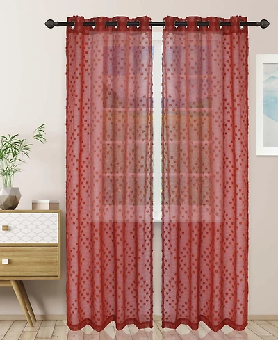 Superior Poppy Floral Textured Sheer Window Curtain Panel Set with Grommet Header, 52X96