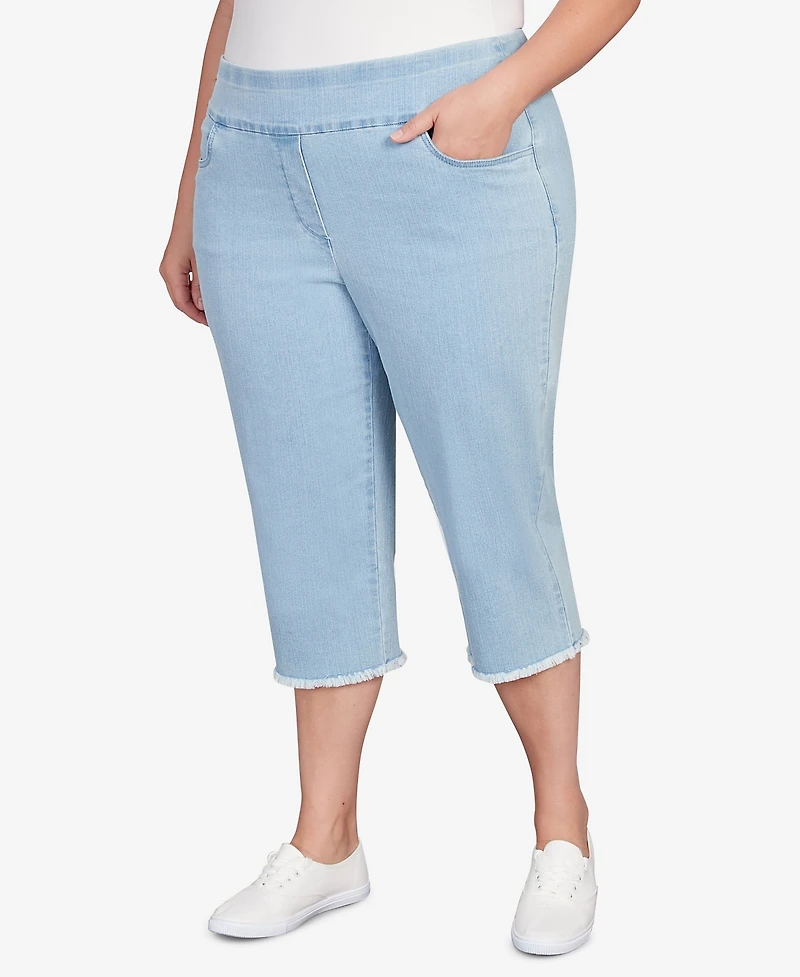 Alfred Dunner Plus Classic Black Denim Fringe Capri Pants