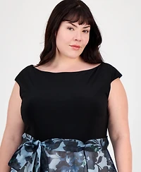 Sl Fashions Plus Size Tie-Front Printed Organza Ballgown