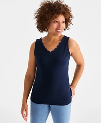 Style & Co Women's Cotton Scalloped V-Neck Sleeveless Top, Exclusively at Macy's