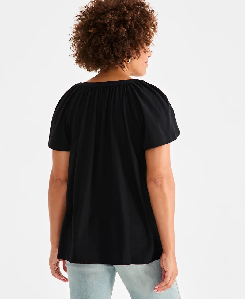Style & Co Women's Flutter-Sleeve Gathered-Neck Top, Exclusively at Macy's