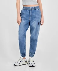 Madden Girl Juniors' Mid Rise Two Button Fly Cargo Jogger Jeans