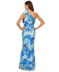 Adrianna Papell Women's Floral-Print Bow One-Shoulder Gown
