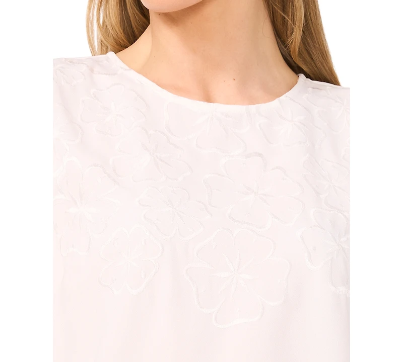 CeCe Women's Round-Neck Long-Sleeve Floral-Eyelet Top