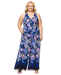 Betsy & Adam Plus Floral-Print Sleeveless Jumpsuit
