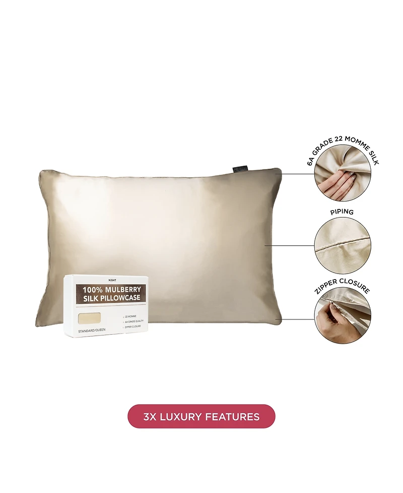 22 Momme 100% Mulberry Silk Pillowcase, Zipper