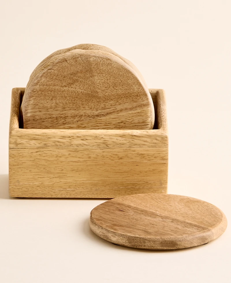 Oake 4-Pc. Wooden Coasters with Holder, Exclusively at Macy's