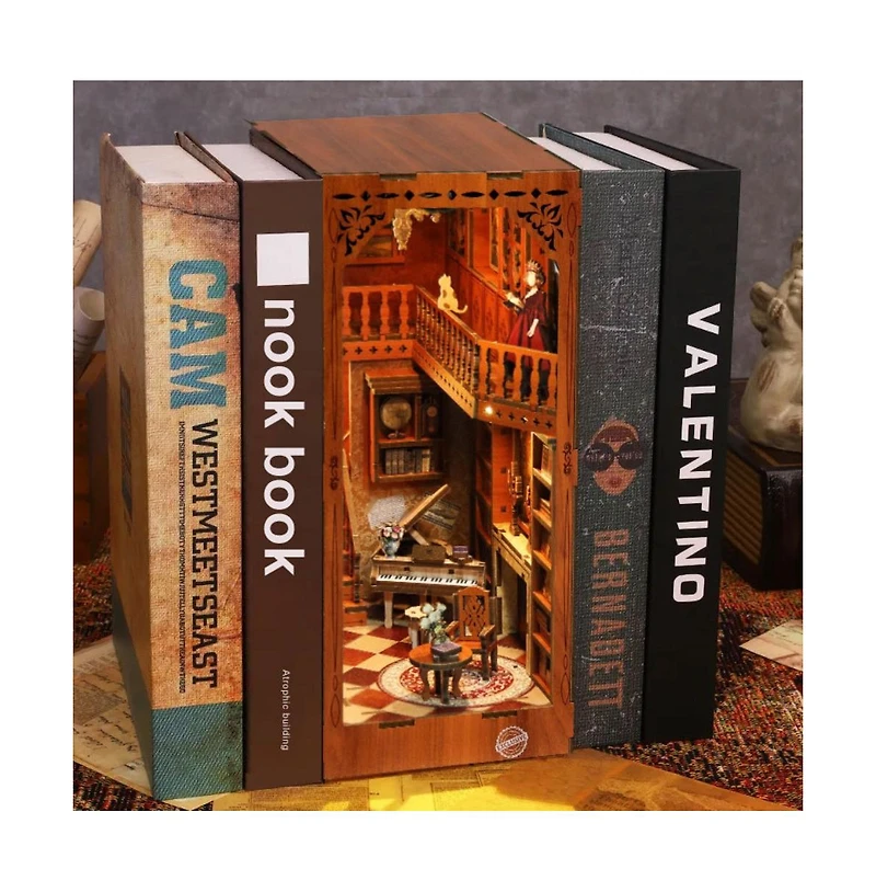 Hansilk Diy Book Nook Kit - Diy Miniature House Kit Dollhouse Booknook Tiny House Decor 3D Wooden Puzzle, Bookshelf Decor, Gifts (The Green Lodge