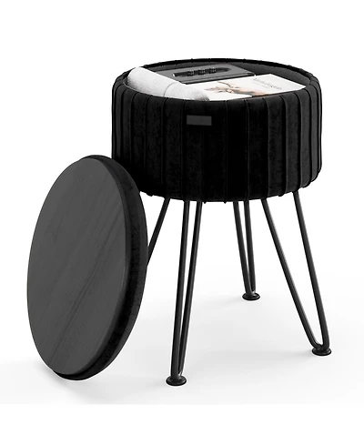 Pleated Velvet Round Ottoman with Storage – Modern Foot Stool, Makeup Vanity Small Rest, Perfect for Living Room & Bedroom