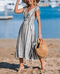 Cupshe Women's Black Ornate Surplice Neck Midi Beach Dress
