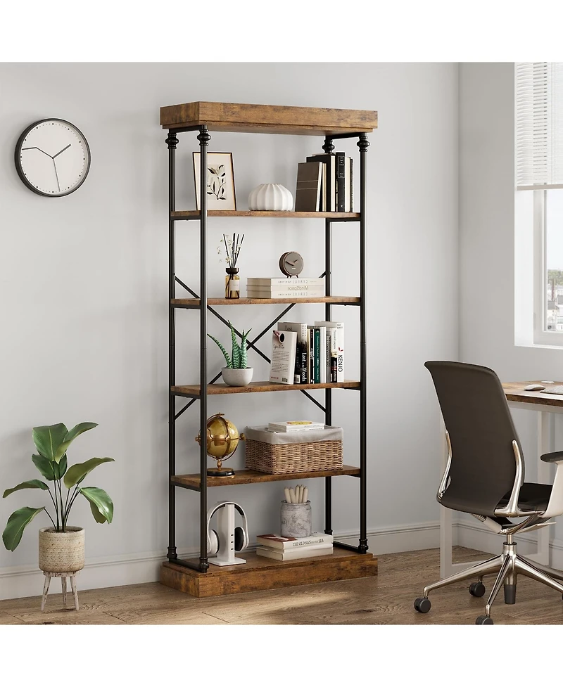 gaomon 6 Tier Bookshelf Industrial Bookcase Wood Tall Standing Bookshelves Wood Vintage Display Rack Rustic Bookshelf