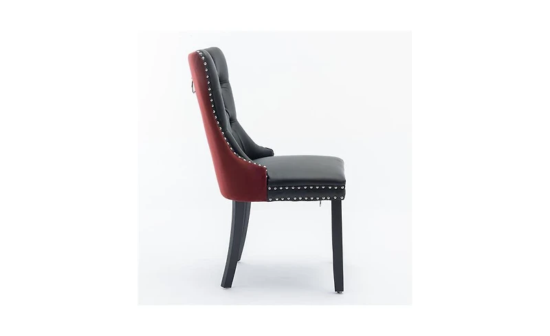 Upholstered Dining Chairs Set of 2 – Velvet & Faux Leather with Button Tufting and Nailhead Trim