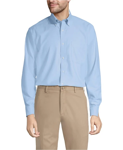 Lands' End Men's Tailored Fit No Iron Solid Supima Cotton Oxford Dress Shirt