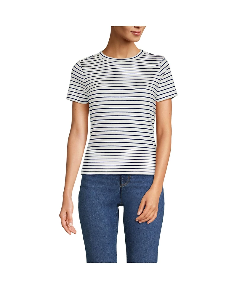Lands' End Women's Drapey Rib Fitted Short Sleeve T-Shirt