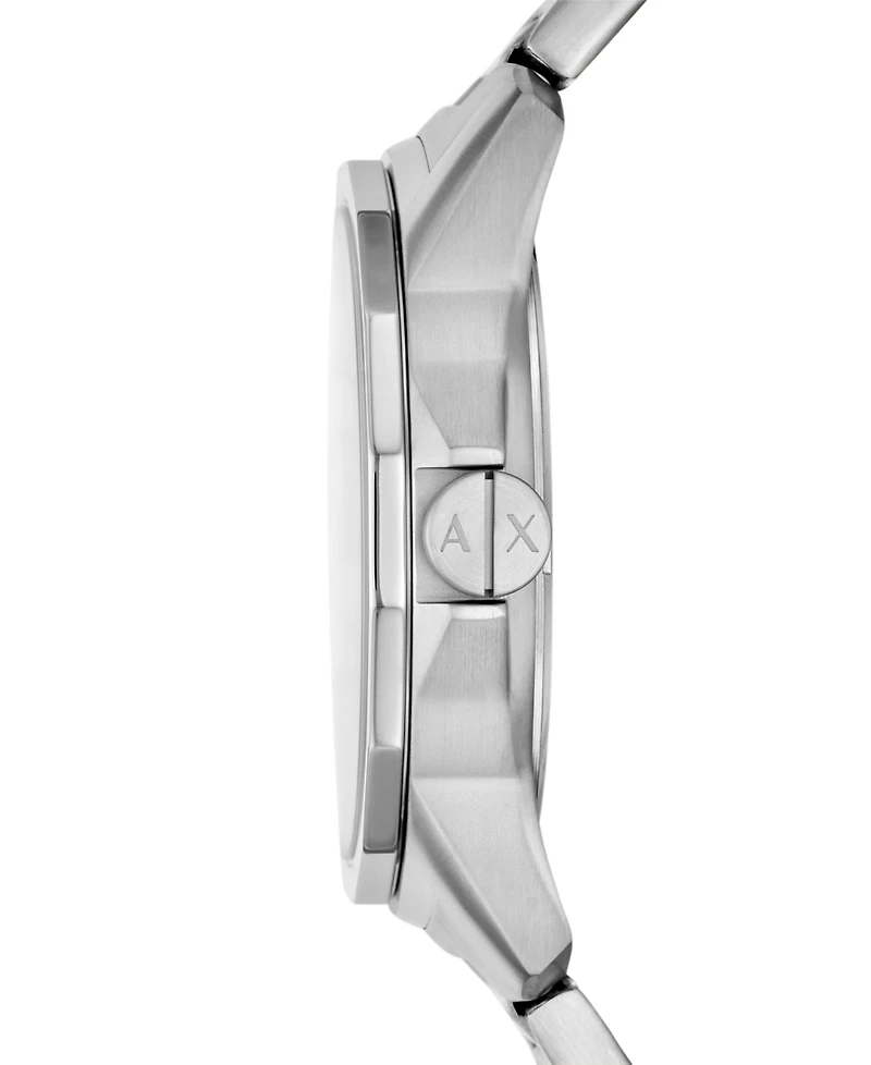 A|X Armani Exchange Men's Quartz Three-Hand Day-Date Silver Stainless-Steel Watch, 44mm