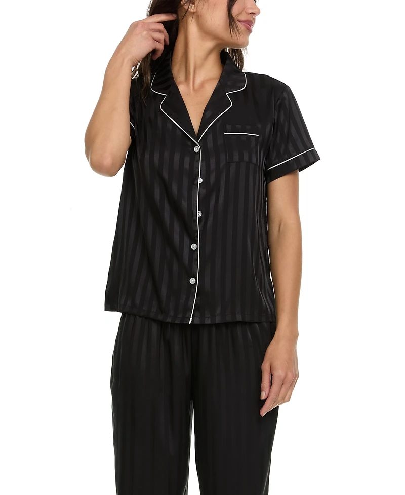 Flora by Nikrooz Women's Angela Jacq Stripe Notch Pajama Set