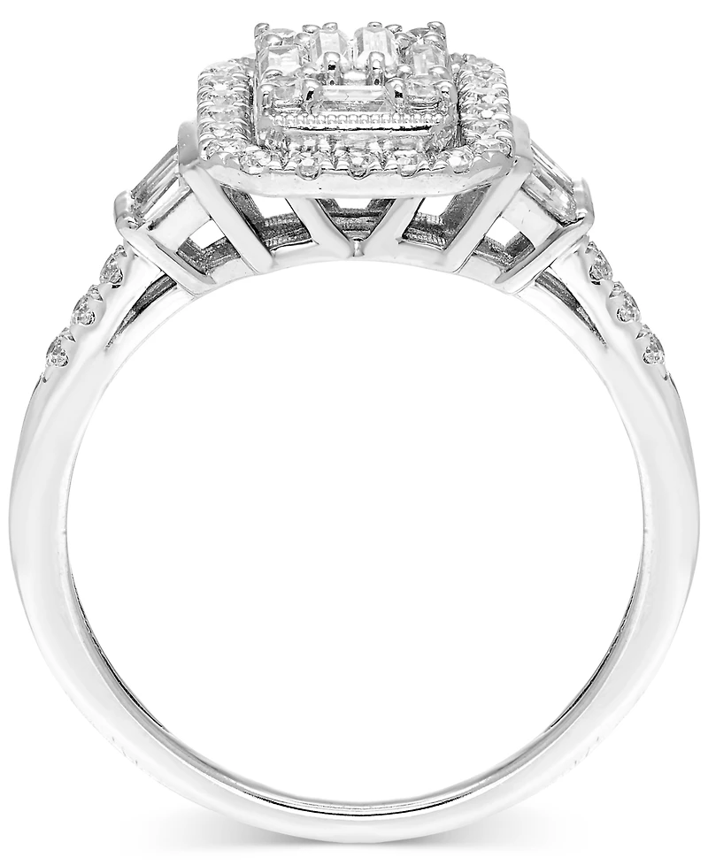 Diamond Emerald Shaped Halo Cluster Engagement Ring (1/2 ct. t.w.) in 14k White Gold
