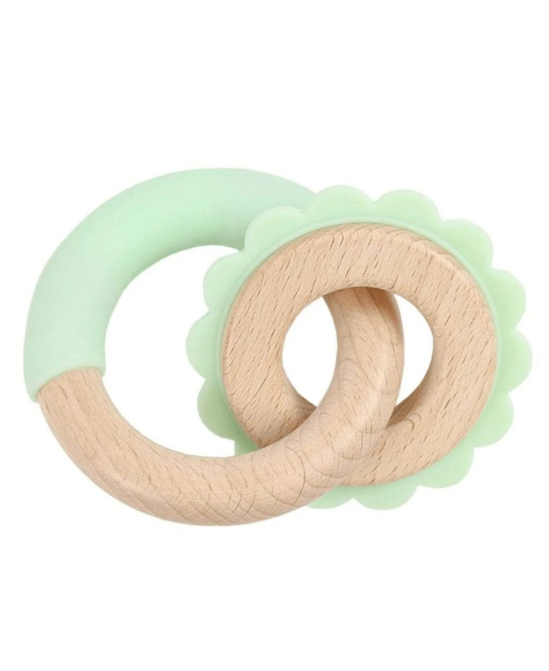 GooseWaddle Mint Lion Silicone + Wood Double Teether