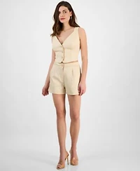 Guess Womens Camille Sleeveless Buttoned Vest Tailored Pleat Front Shorts