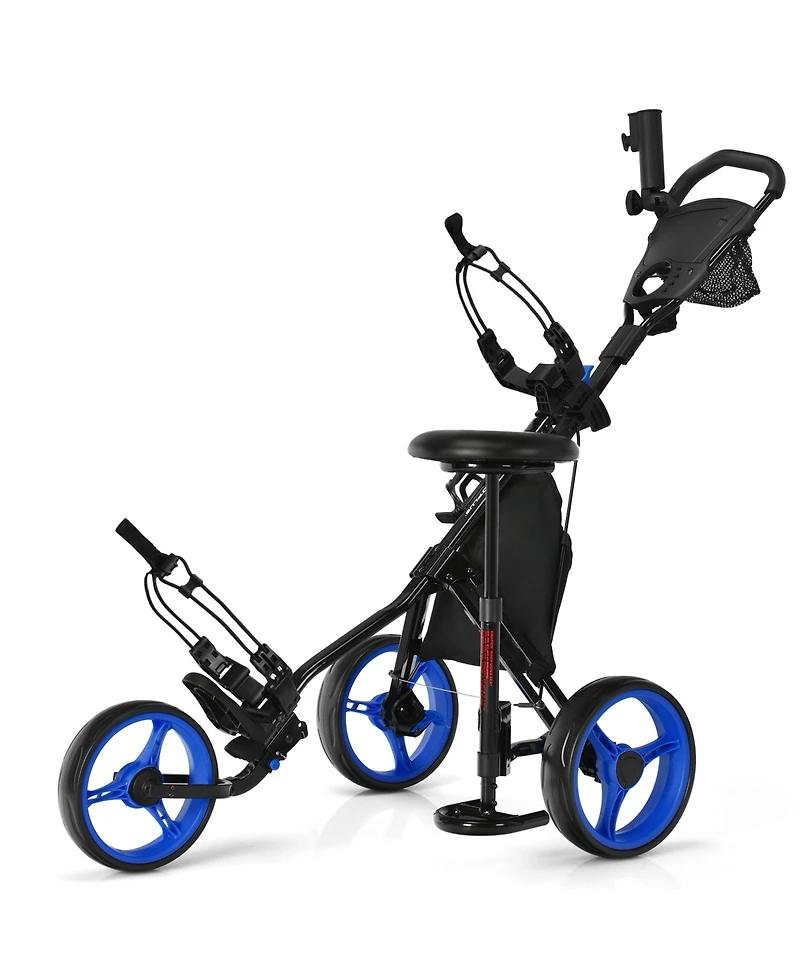 3 Wheels Folding Golf Push Cart with Seat Scoreboard and Adjustable Handle