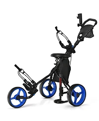 3 Wheels Folding Golf Push Cart with Seat Scoreboard and Adjustable Handle