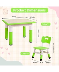 Kids Table and 4 Chairs Set Height Adjustable Toddler Table and Chair Set for Ages 2-10 Activity Table for Toddlers 5-Piece Childrens Table and Chair