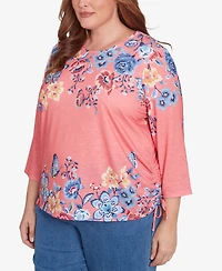 Alfred Dunner Plus Free Spirit Showstopping Crew Neck Floral Knit Top