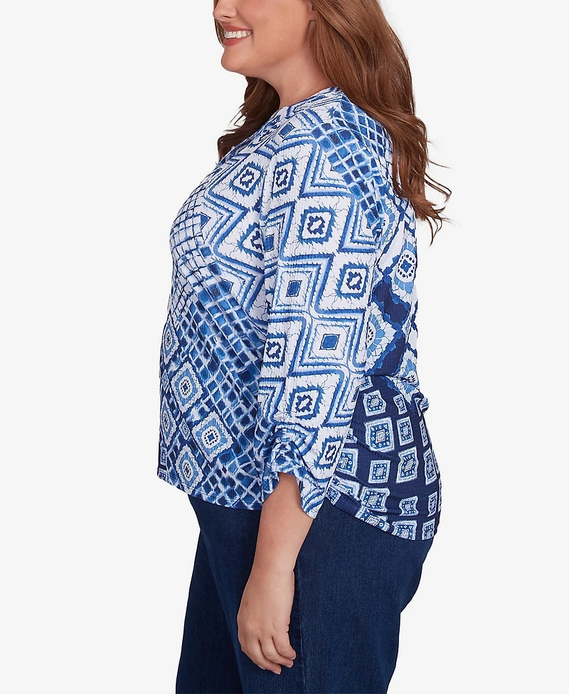 Alfred Dunner Plus Free Spirit Ikat Patched Geometric Top