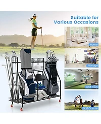 Double Golf Bag Rack with Removable Golf Club Stand and Wheels